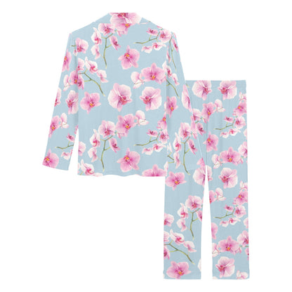 Orchid Pattern Print Design A01 Women's Long Pajama Set