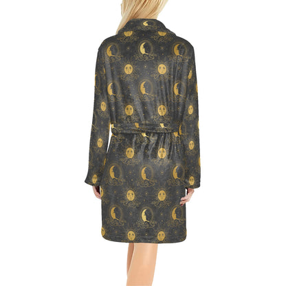 Celestial Moon Sun Pattern Print Design 05 Women's Fleece Robe