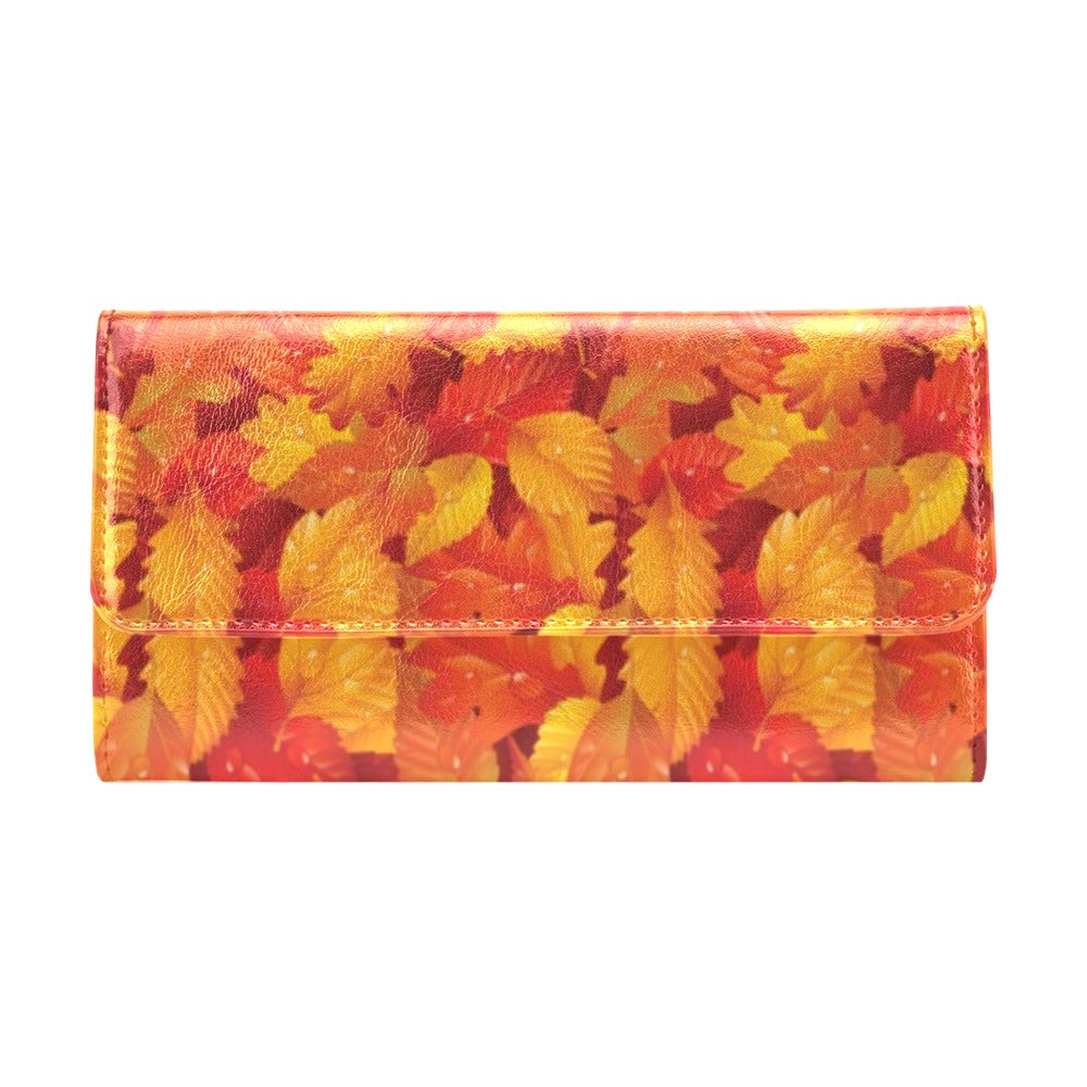 Elm Leave Autum Print Pattern Women's Trifold Wallet