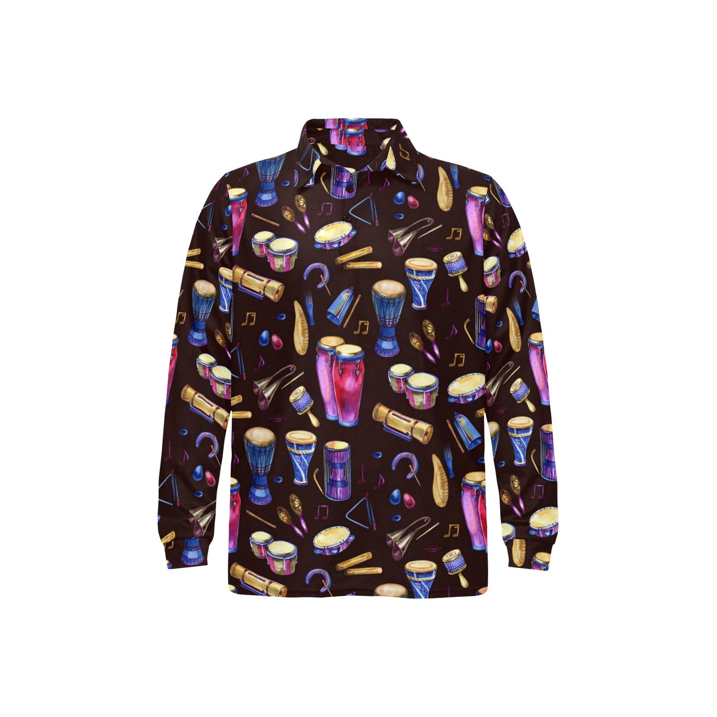 Percussion Neon Pattern Print Design 04 Long Sleeve Polo Shirt For Men's