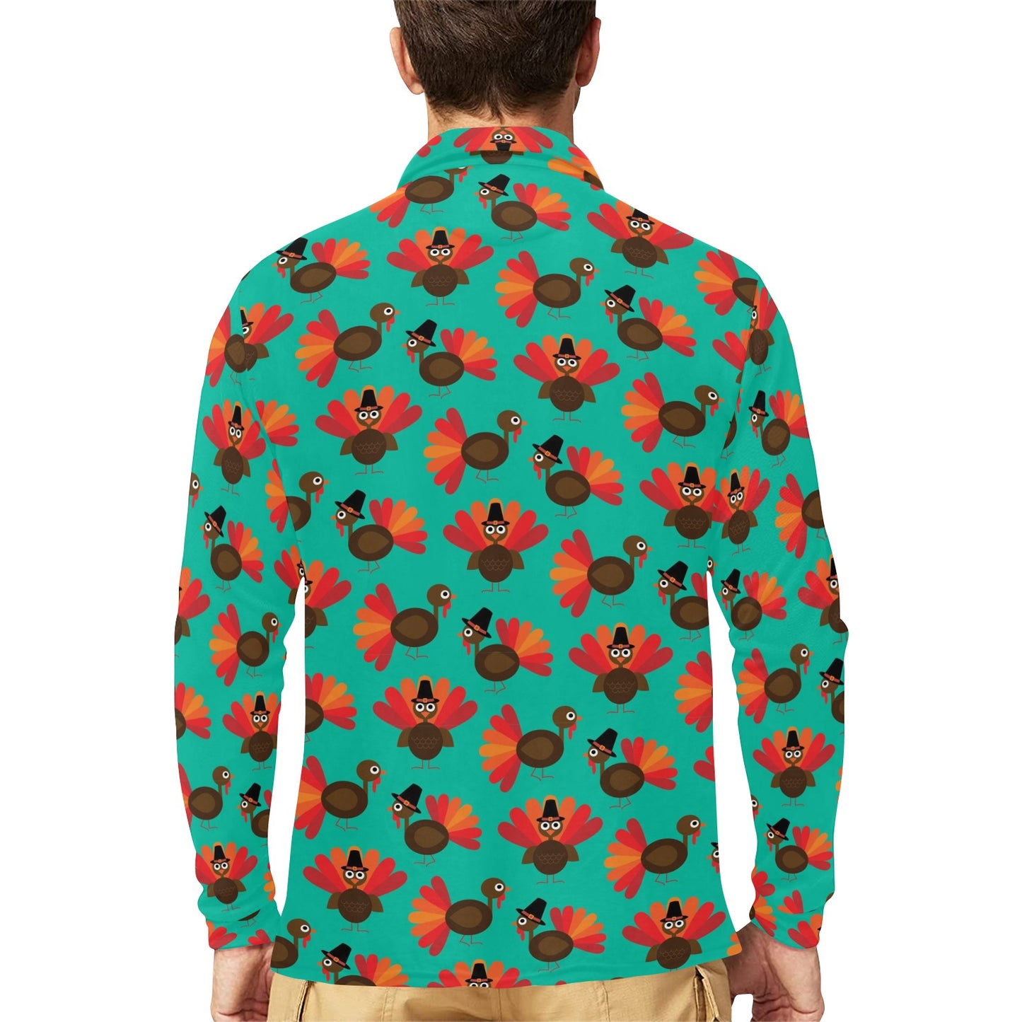 Thanksgiving Print Design LKS307 Long Sleeve Polo Shirt For Men's