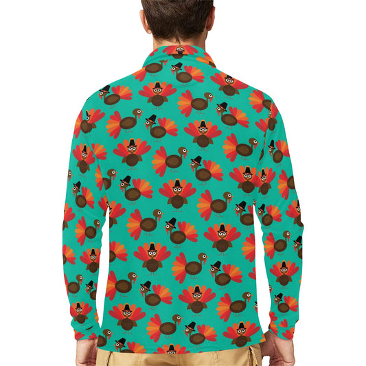 Thanksgiving Print Design LKS307 Long Sleeve Polo Shirt For Men's
