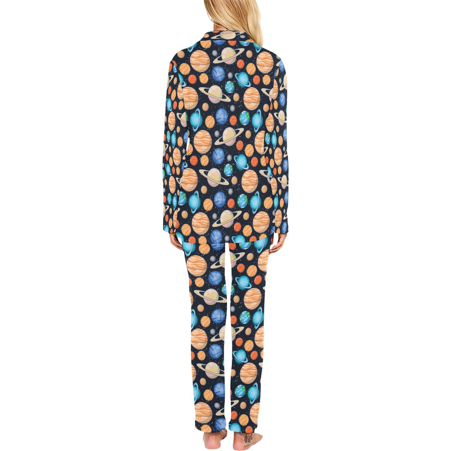 Planet Colorful Print Design LKS301 Women's Long Pajama Set