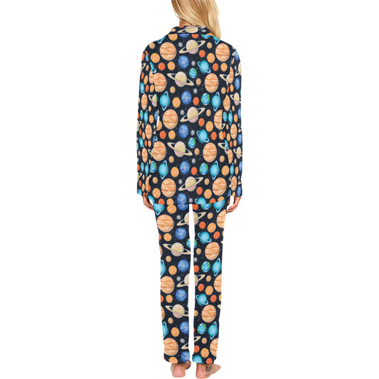 Planet Colorful Print Design LKS301 Women's Long Pajama Set