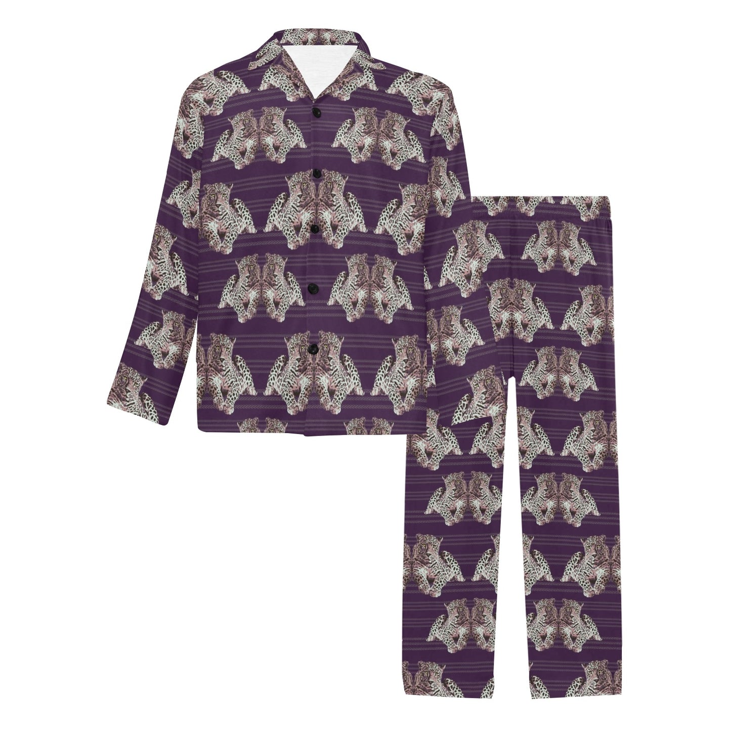 Leopard Pattern Print Design 01 Men's Long Pajama Set