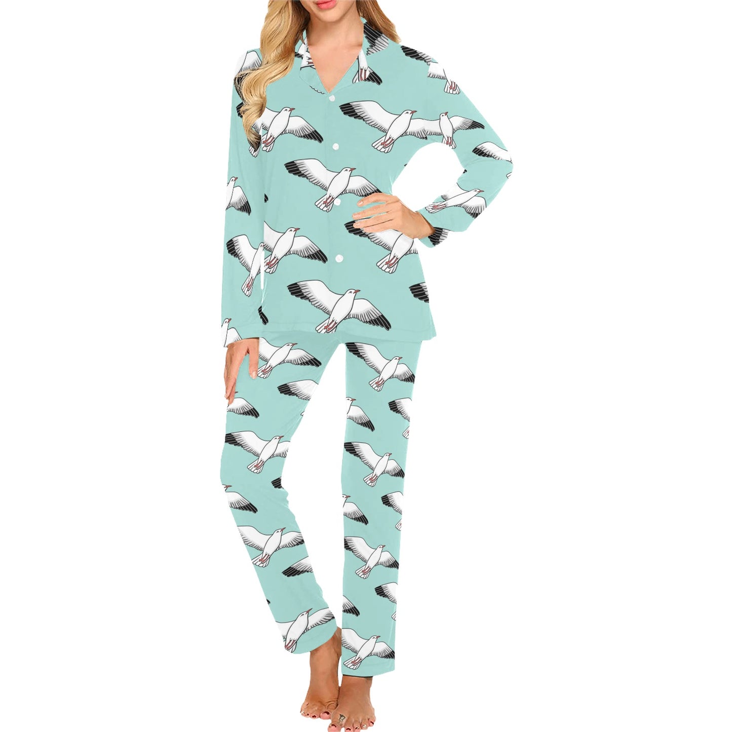 Pigeon Pattern Print Design 02 Women's Long Pajama Set