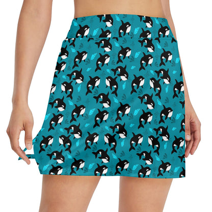 Whale Sea Design Themed Print 17" Golf & Pickleball Skort with Pockets