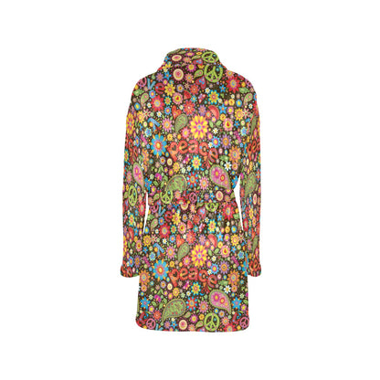 Flower Power Peace Paisley Themed Print Women's Fleece Robe