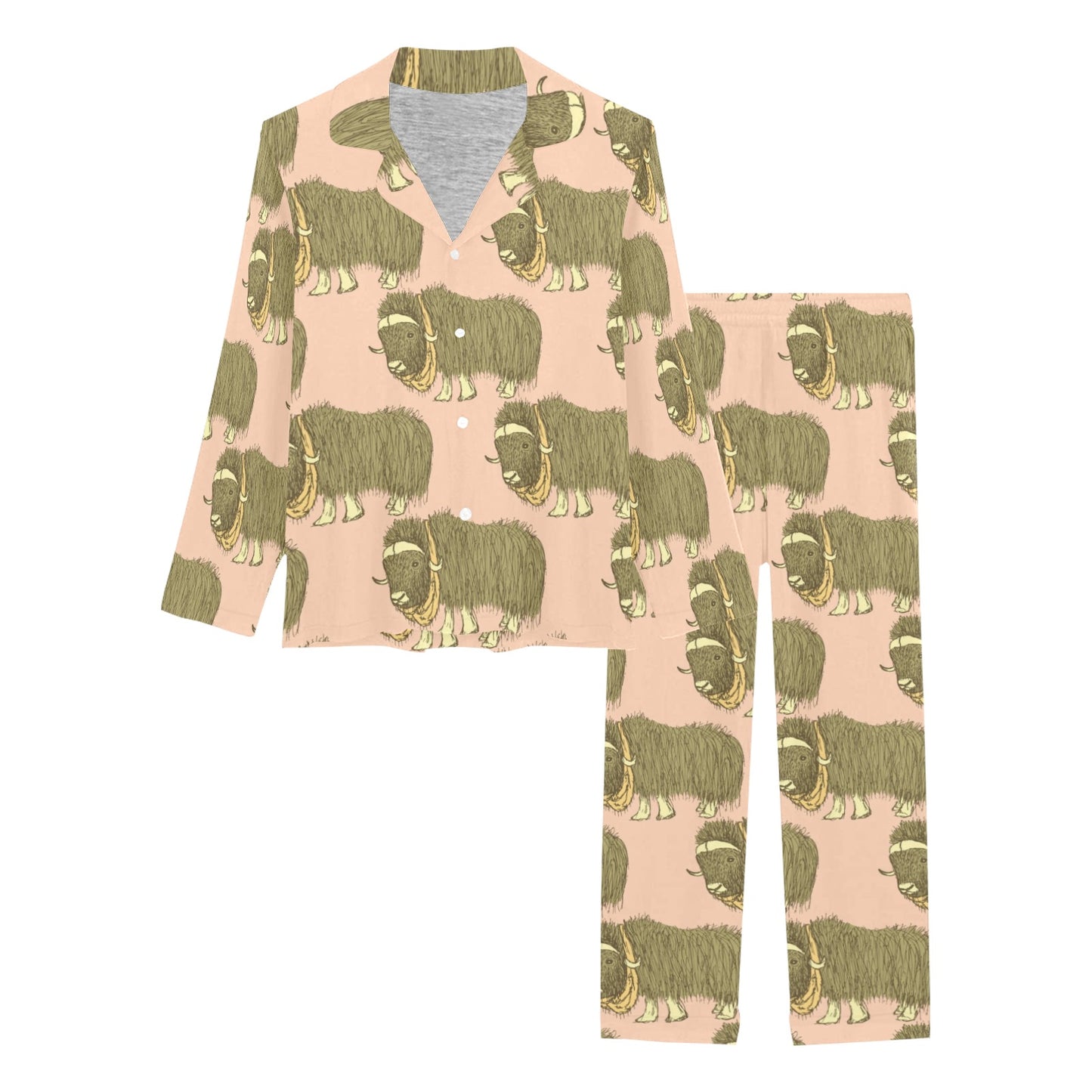 Yak Pattern Print Design 01 Women's Long Pajama Set