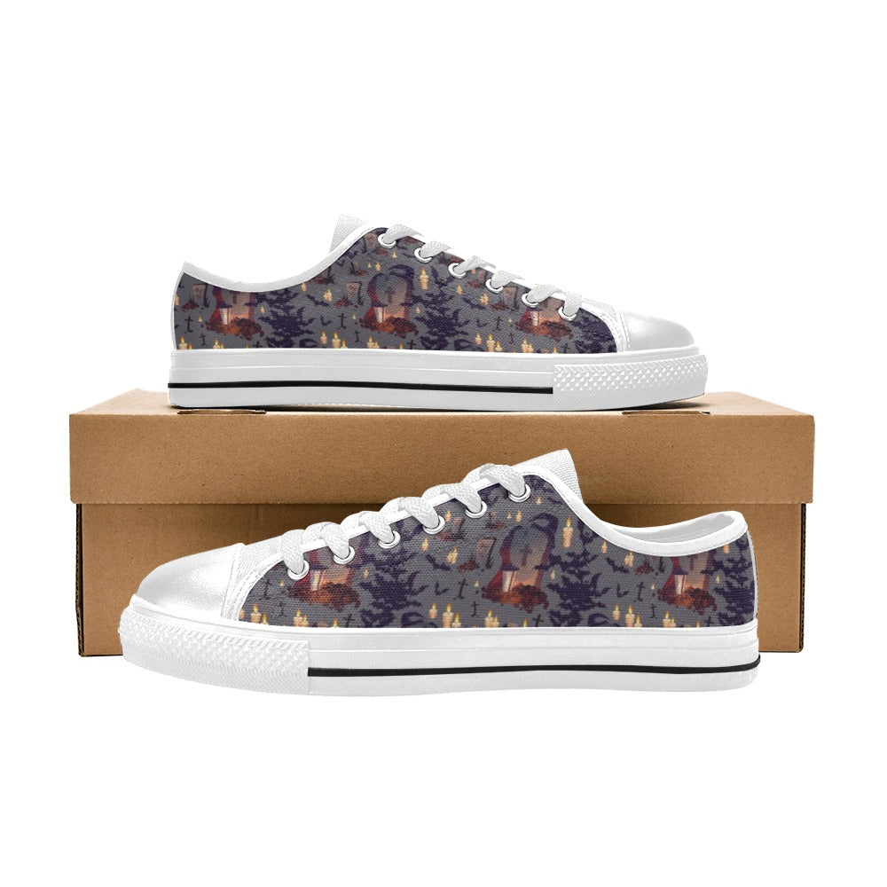Creepy Graveyard Print Design LKS301 Women's White Low Top Shoes