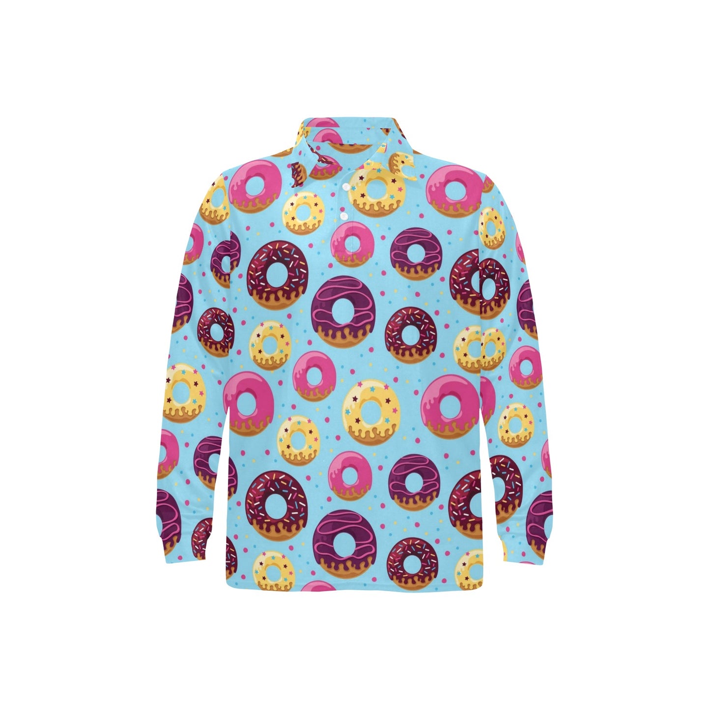 Donut Pattern Print Design DN07 Long Sleeve Polo Shirt For Men's