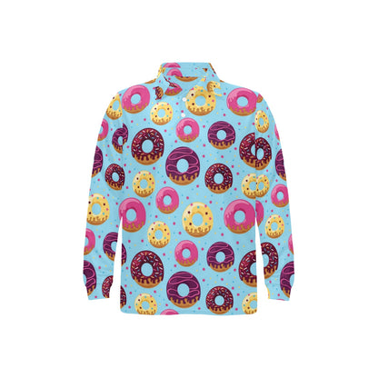 Donut Pattern Print Design DN07 Long Sleeve Polo Shirt For Men's