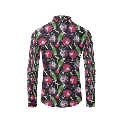 Wine Print Design LKS307 Men's Long Sleeve Dress Shirt