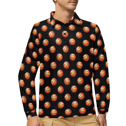 Basketball Pattern Print Design 01 Long Sleeve Polo Shirt For Men's