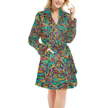 Psychedelic Trippy Floral Design Women's Fleece Robe