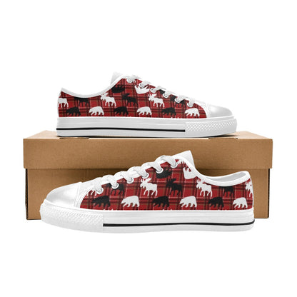 Moose Print Design LKS401 Women's White Low Top Shoes