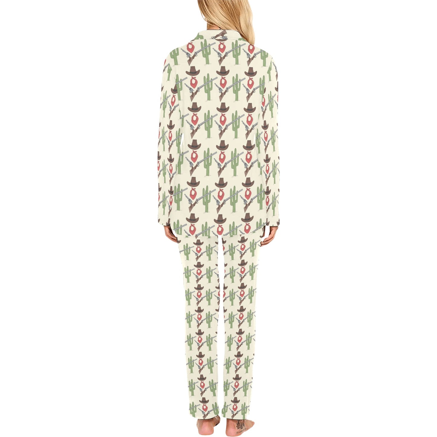 Western Cowboy Print Women's Long Pajama Set