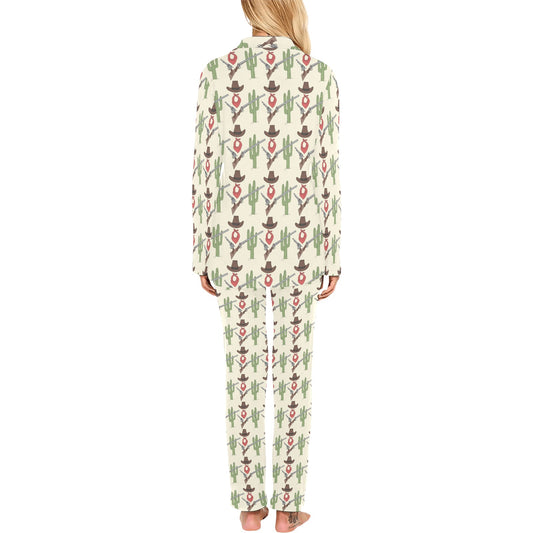 Western Cowboy Print Women's Long Pajama Set
