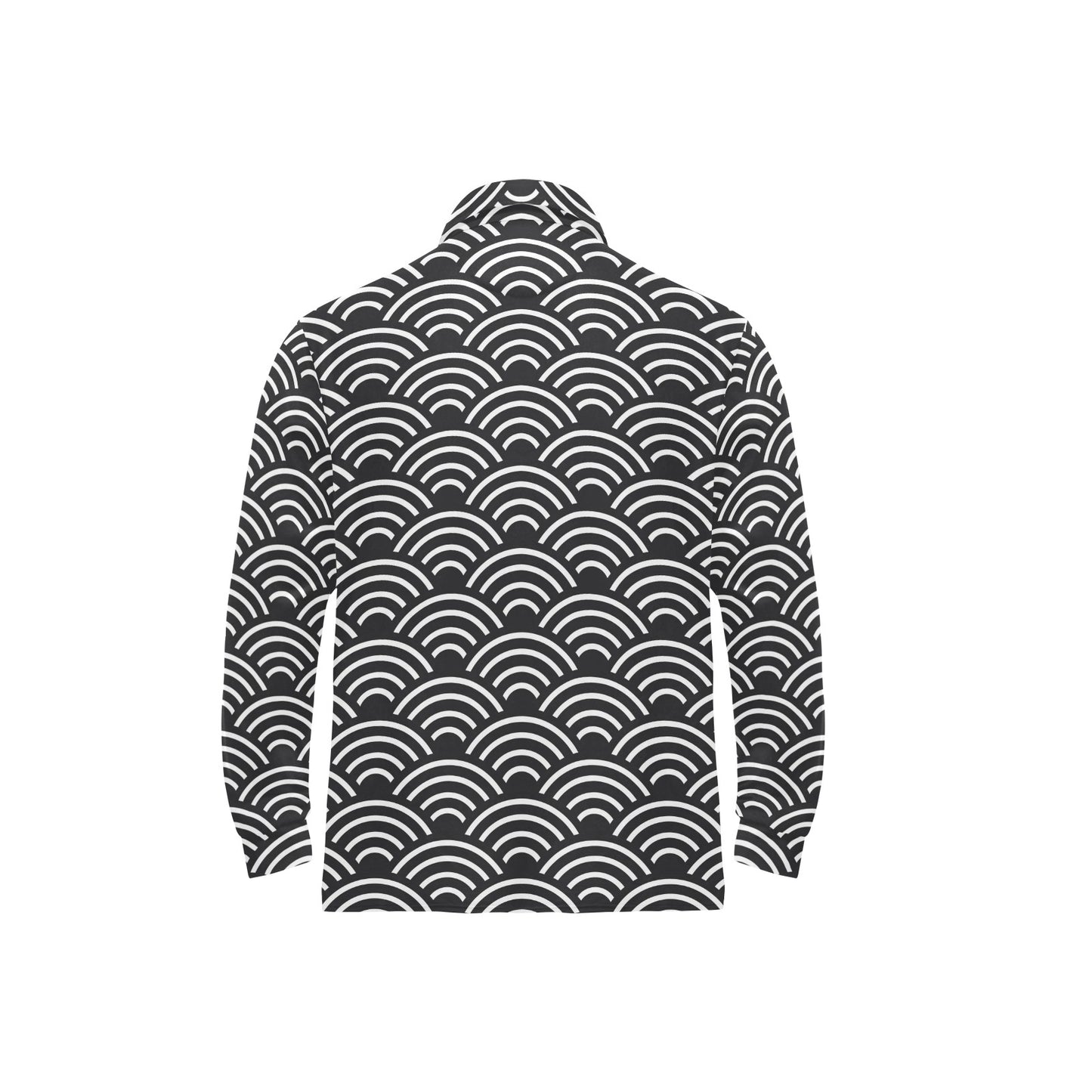 Scales Black White Pattern Print Design 03 Long Sleeve Polo Shirt For Men's
