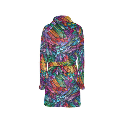 Feather Multicolor Design Print Women's Fleece Robe