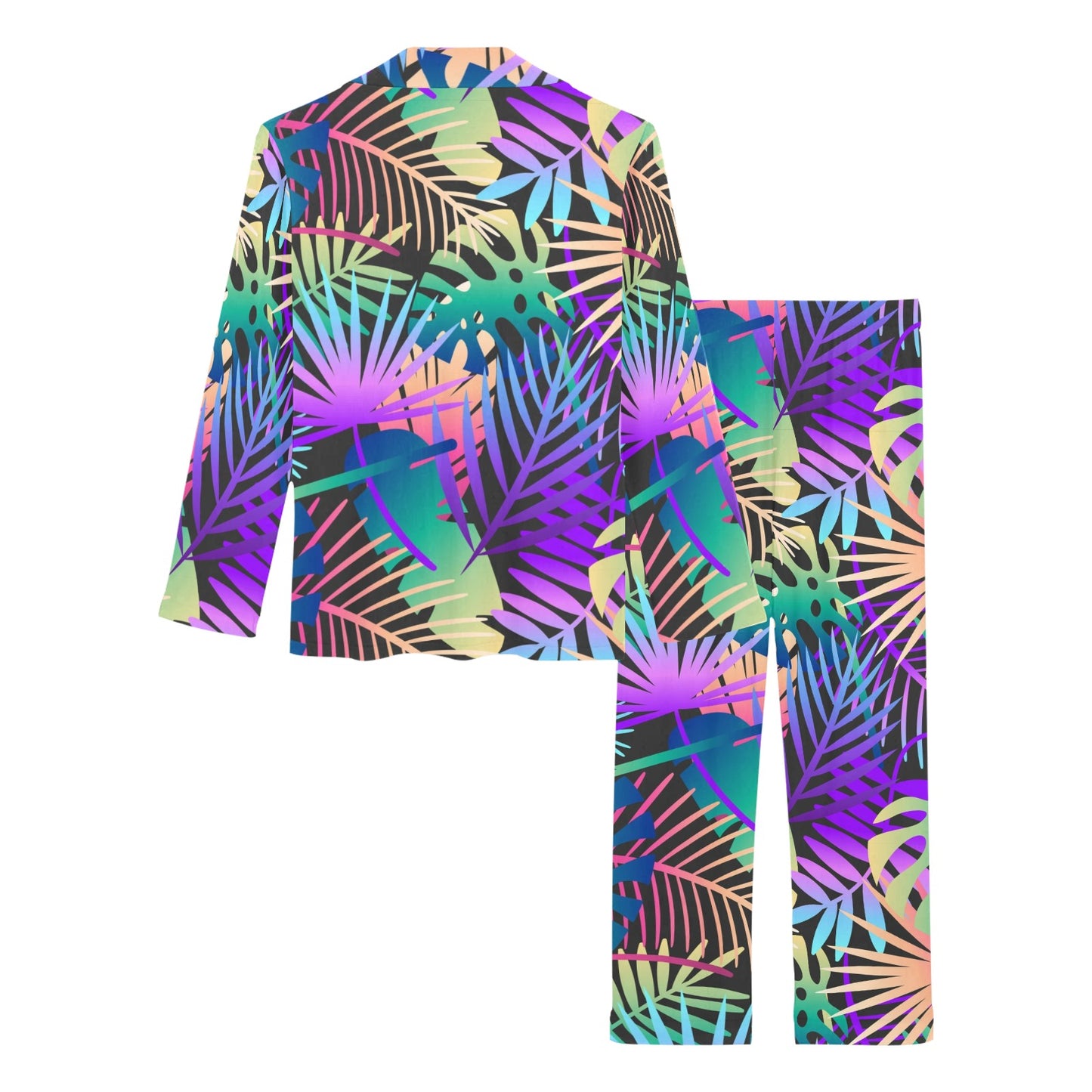 Neon Flower Tropical Palm Leaves Women's Long Pajama Set