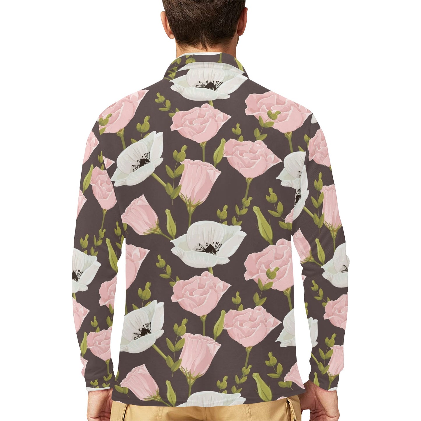 Anemone Pattern Print Design AM011 Long Sleeve Polo Shirt For Men's