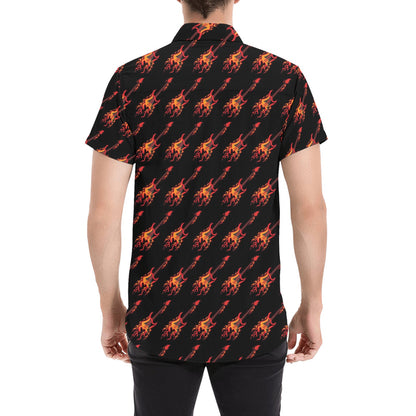 Electric Guitar Print Design LKS406 Men Short Sleeve Button Up Shirt