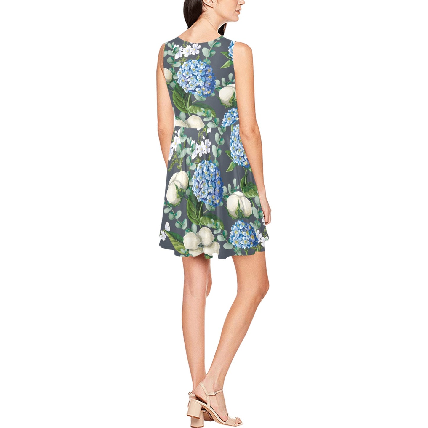 Hydrangea Pattern Print Design 02 Sleeveless Dress