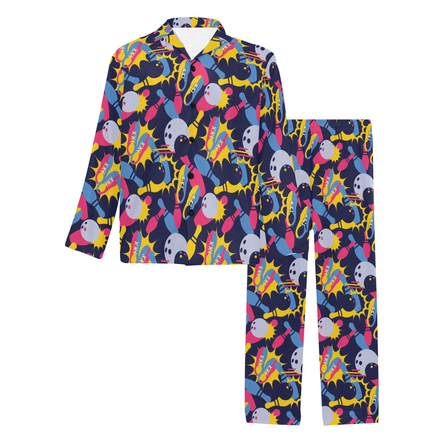 Bowling Pattern Print Design 02 Men's Long Pajama Set