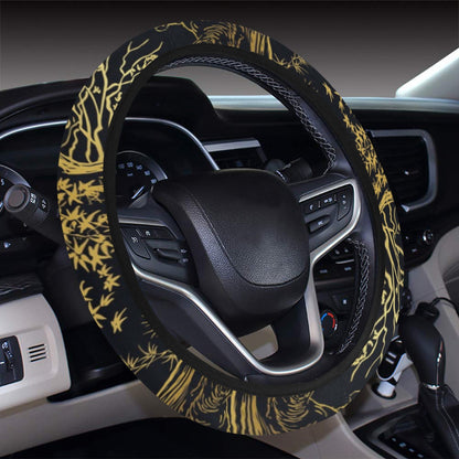 Tiger Gold Print Design LKS307 Steering Wheel Cover with Elastic Edge