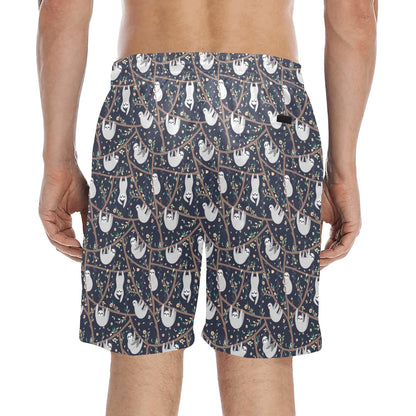 Sloth Happy Design Themed Print Men's Swim Trunks Beach Shorts