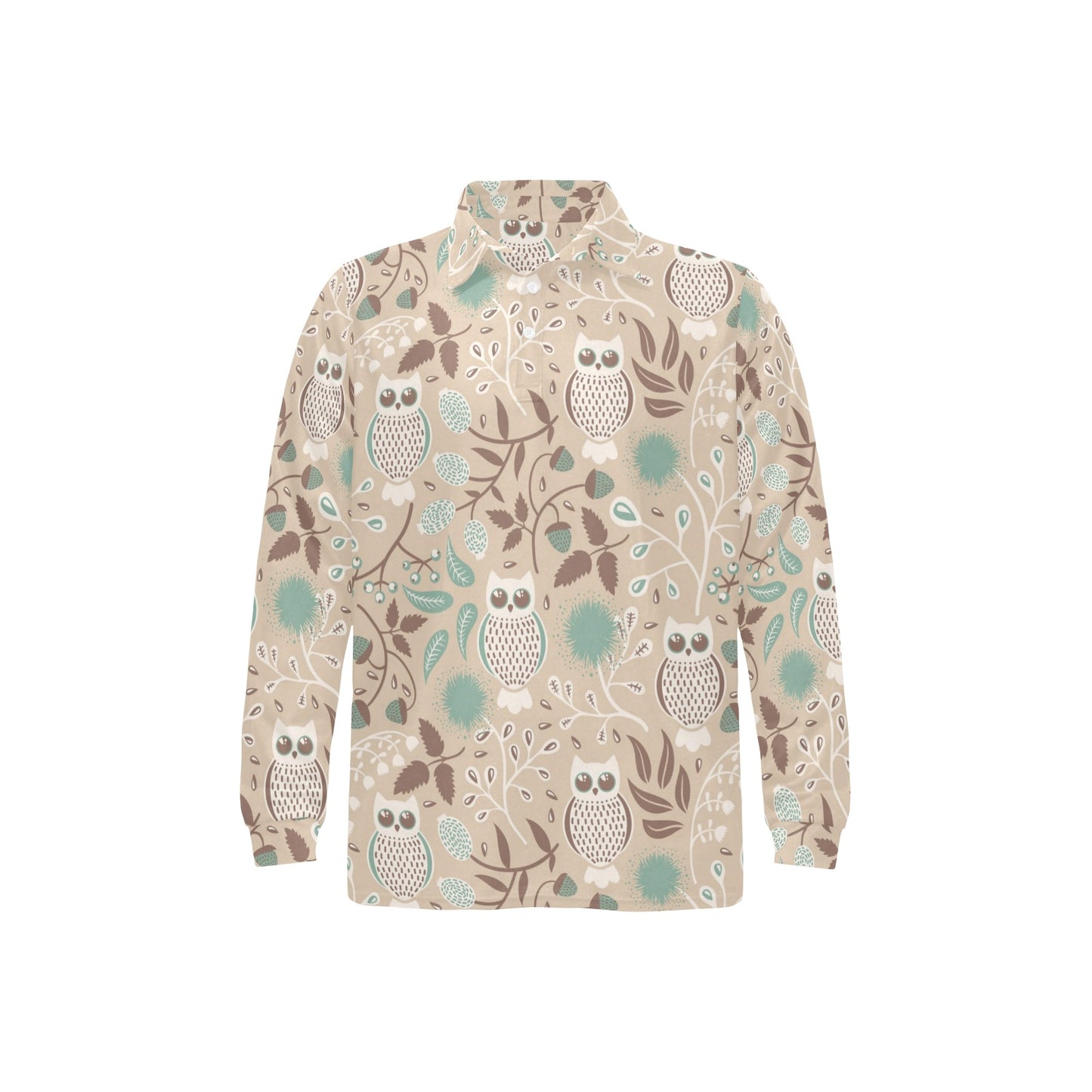 Owl Pattern Print Design A02 Long Sleeve Polo Shirt For Men's