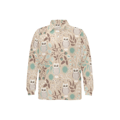 Owl Pattern Print Design A02 Long Sleeve Polo Shirt For Men's