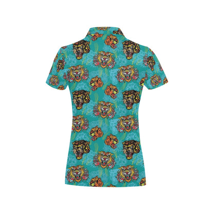 Tattoo Tiger Head Print Design LKS304 Women's Polo Shirt