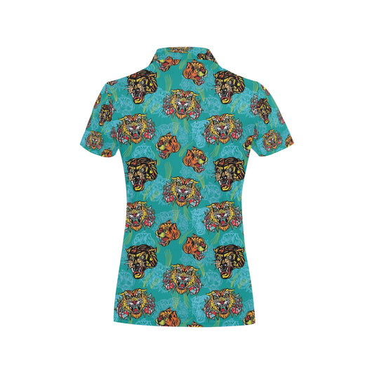 Tattoo Tiger Head Print Design LKS304 Women's Polo Shirt