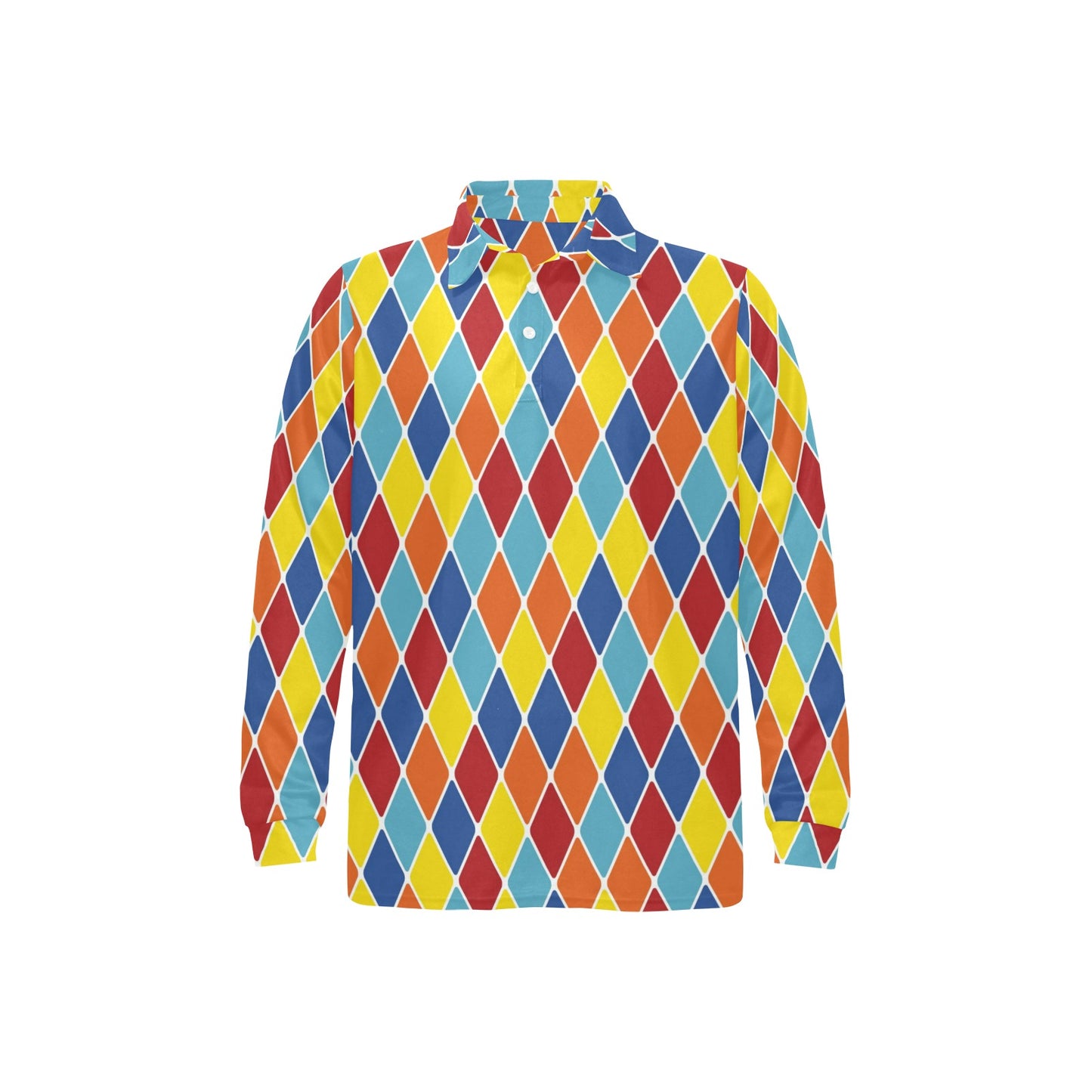 Harlequin Pattern Print Design 01 Long Sleeve Polo Shirt For Men's