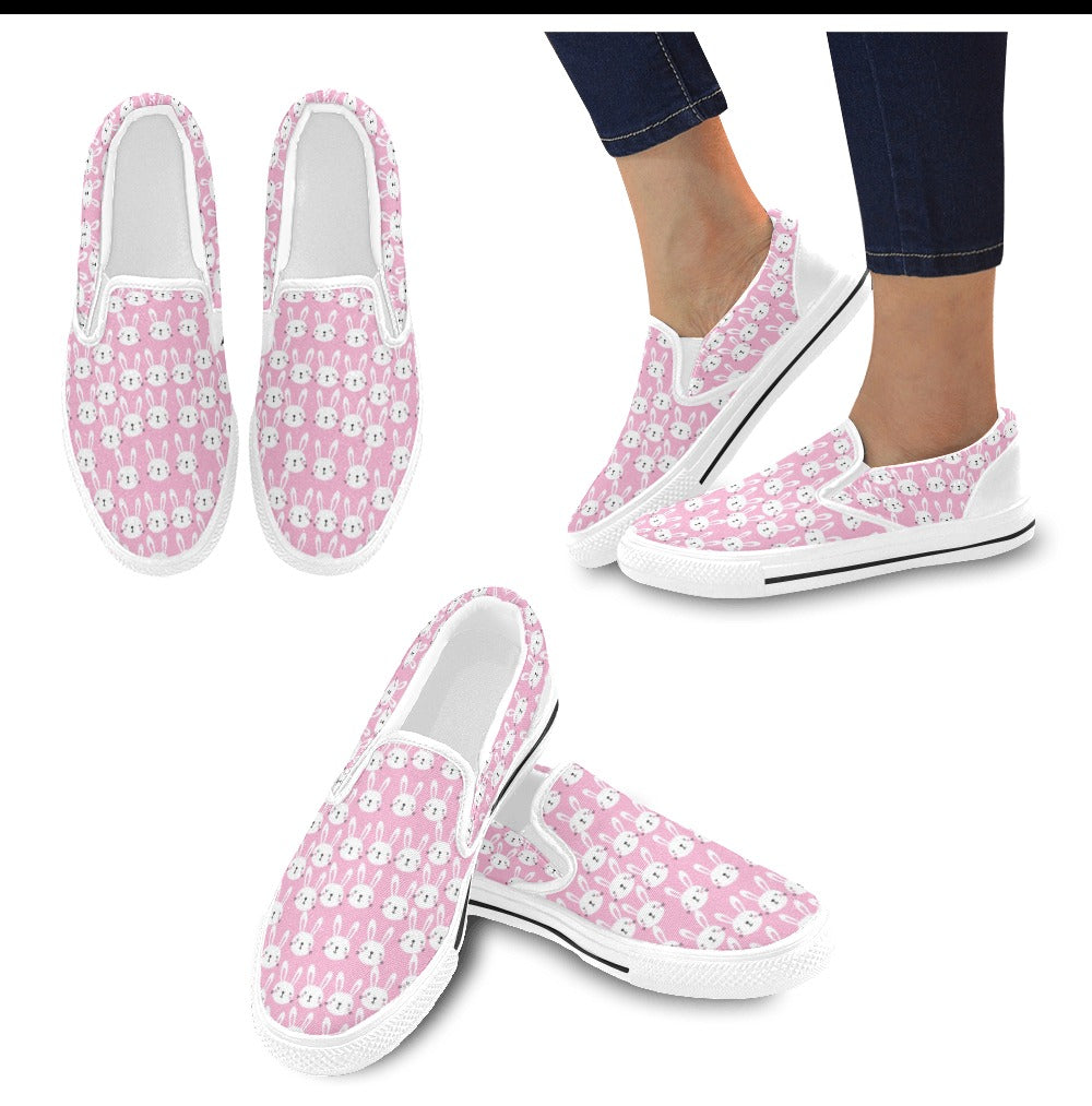 Rabbit Print Design LKS401 White Slip Ons Canvas Women's Shoes
