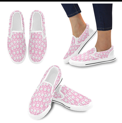 Rabbit Print Design LKS401 White Slip Ons Canvas Women's Shoes