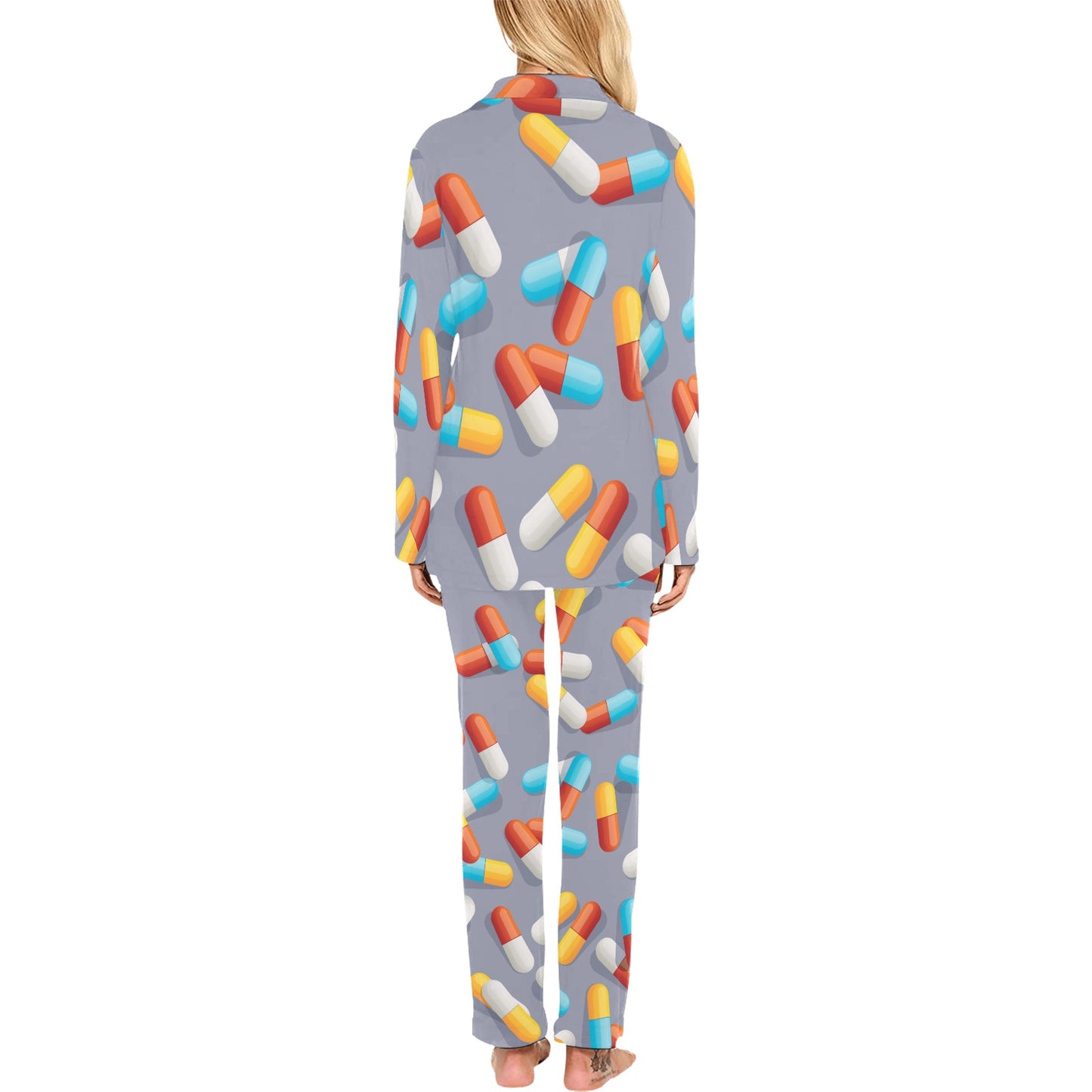 Pill Pattern Print Design A01 Women's Long Pajama Set