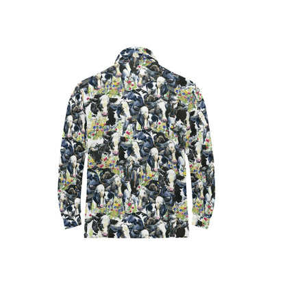 Cow Watercolor Print Pattern Long Sleeve Polo Shirt For Men's