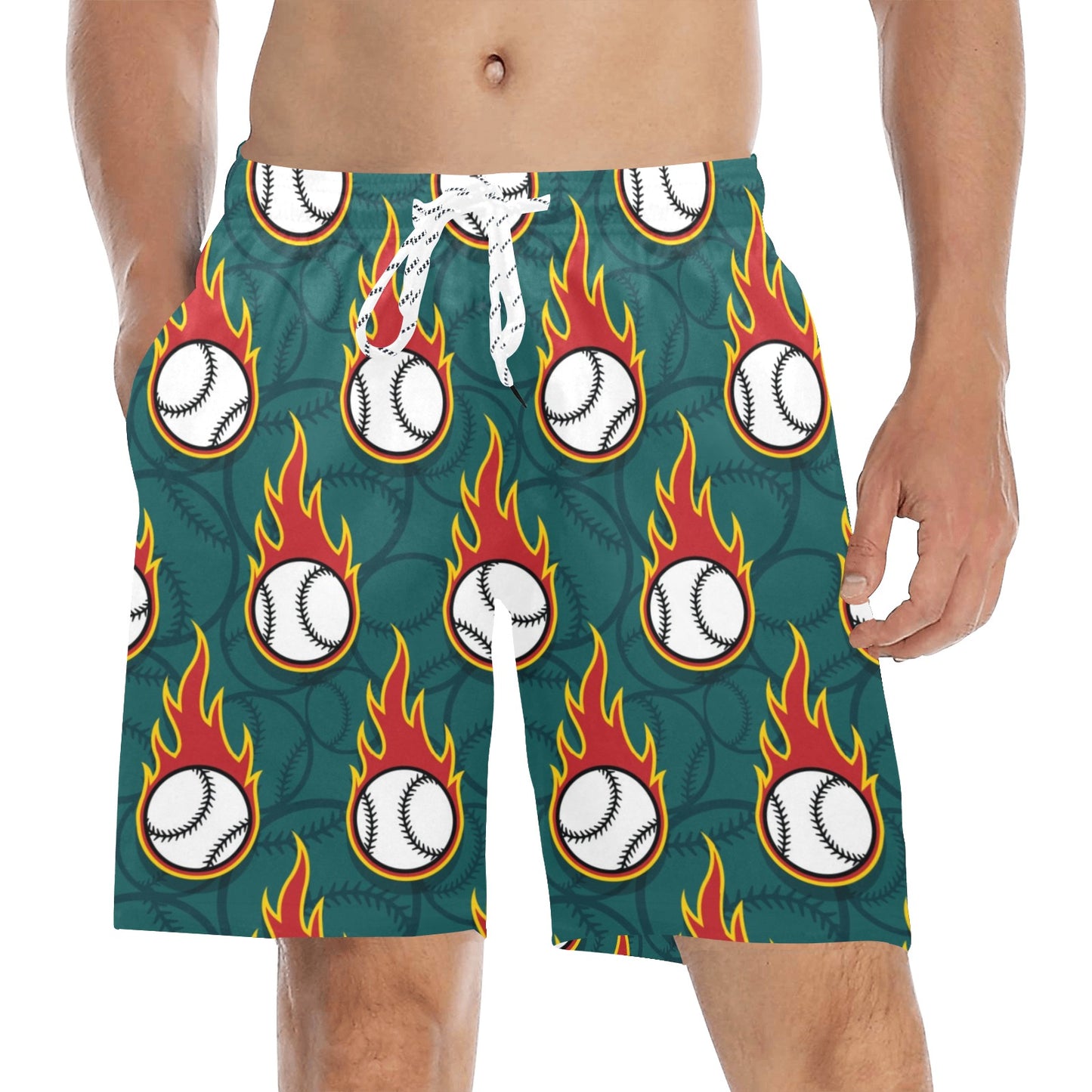 Baseball Fire Print Pattern Men's Swim Trunks Beach Shorts
