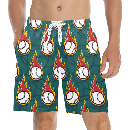 Baseball Fire Print Pattern Men's Swim Trunks Beach Shorts