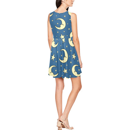 Moon Night Pattern Print Design 03 Sleeveless Dress