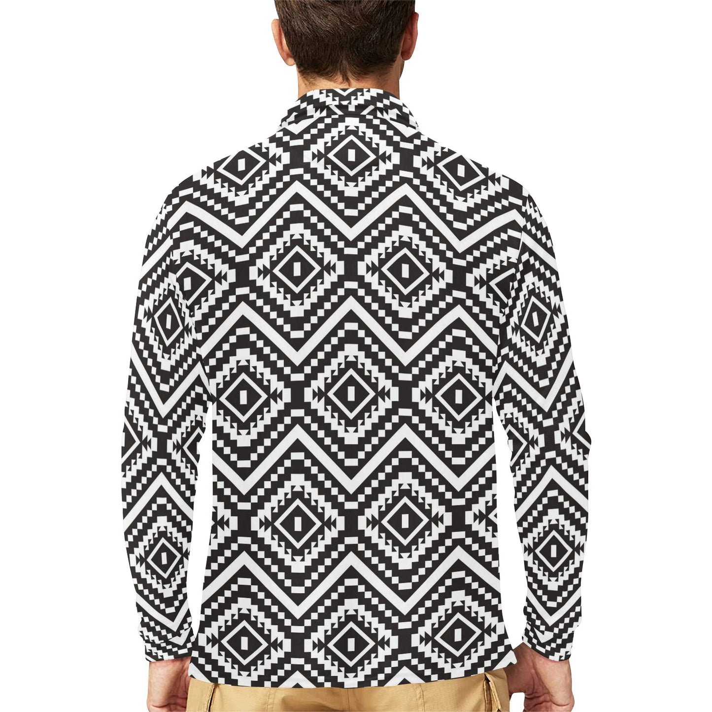 Tribal Pattern Print Design LKS303 Long Sleeve Polo Shirt For Men's