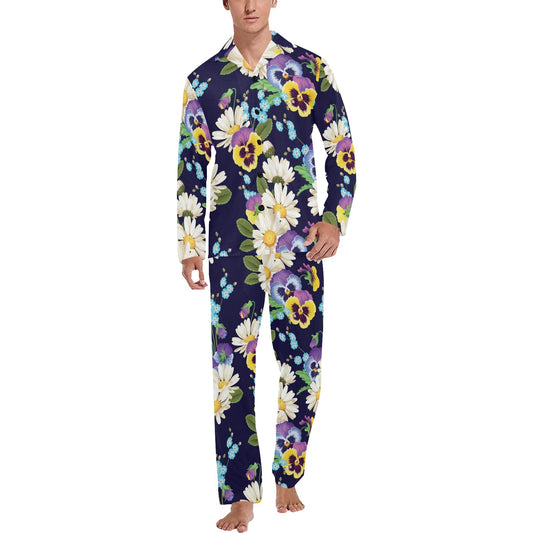 Pansy Pattern Print Design PS03 Men's Long Pajama Set
