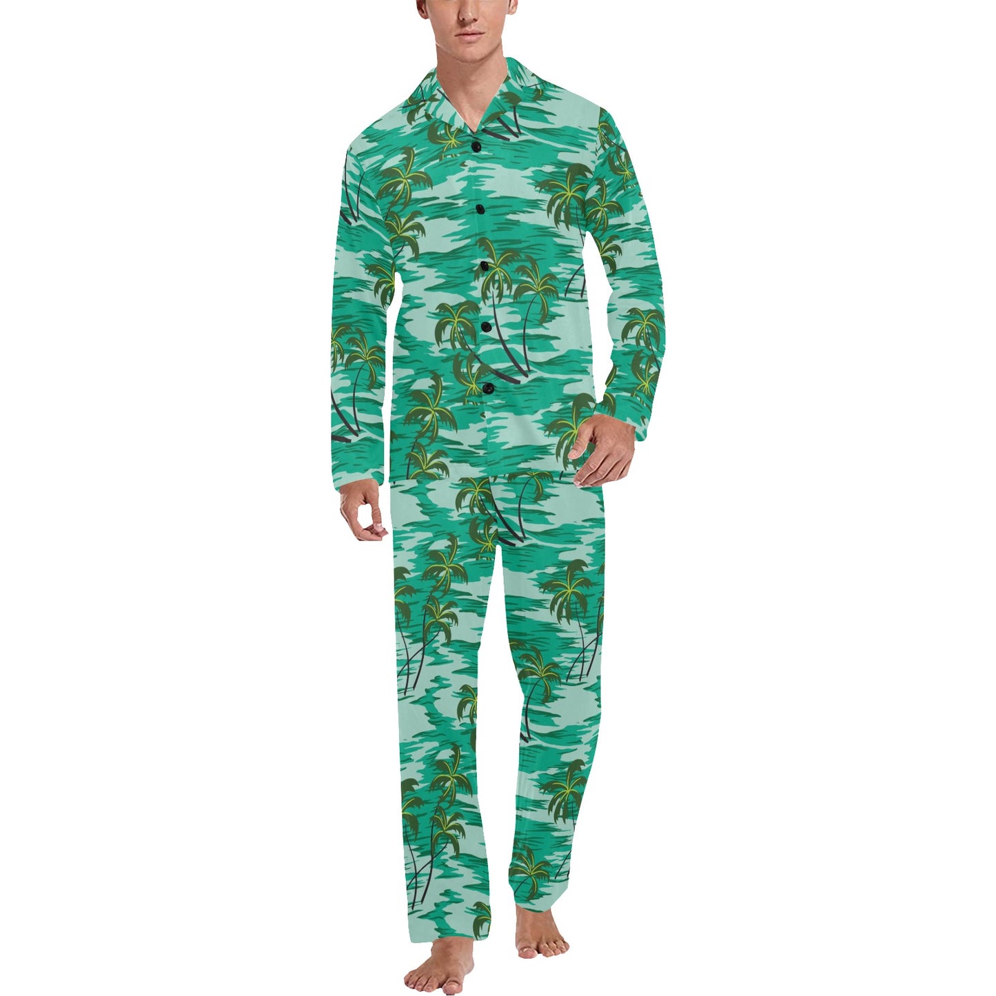 Palm Tree Pattern Print Design A01 Men's Long Pajama Set