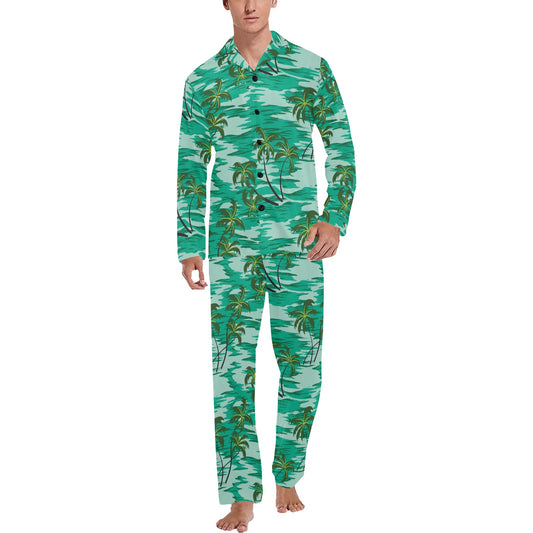 Palm Tree Pattern Print Design A01 Men's Long Pajama Set