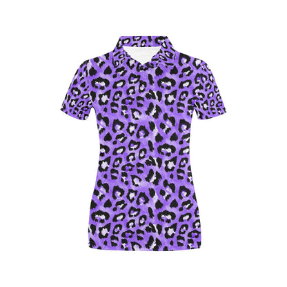 Leopard Purple Skin Print Women's Polo Shirt