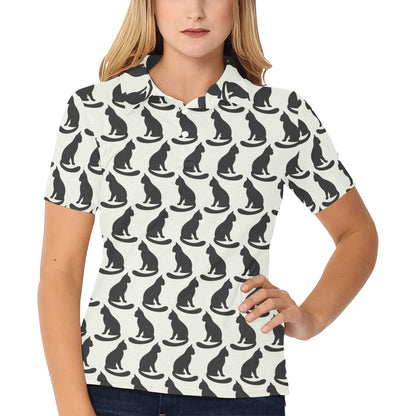 Black Cat Pattern Print Design 02 Women's Polo Shirt