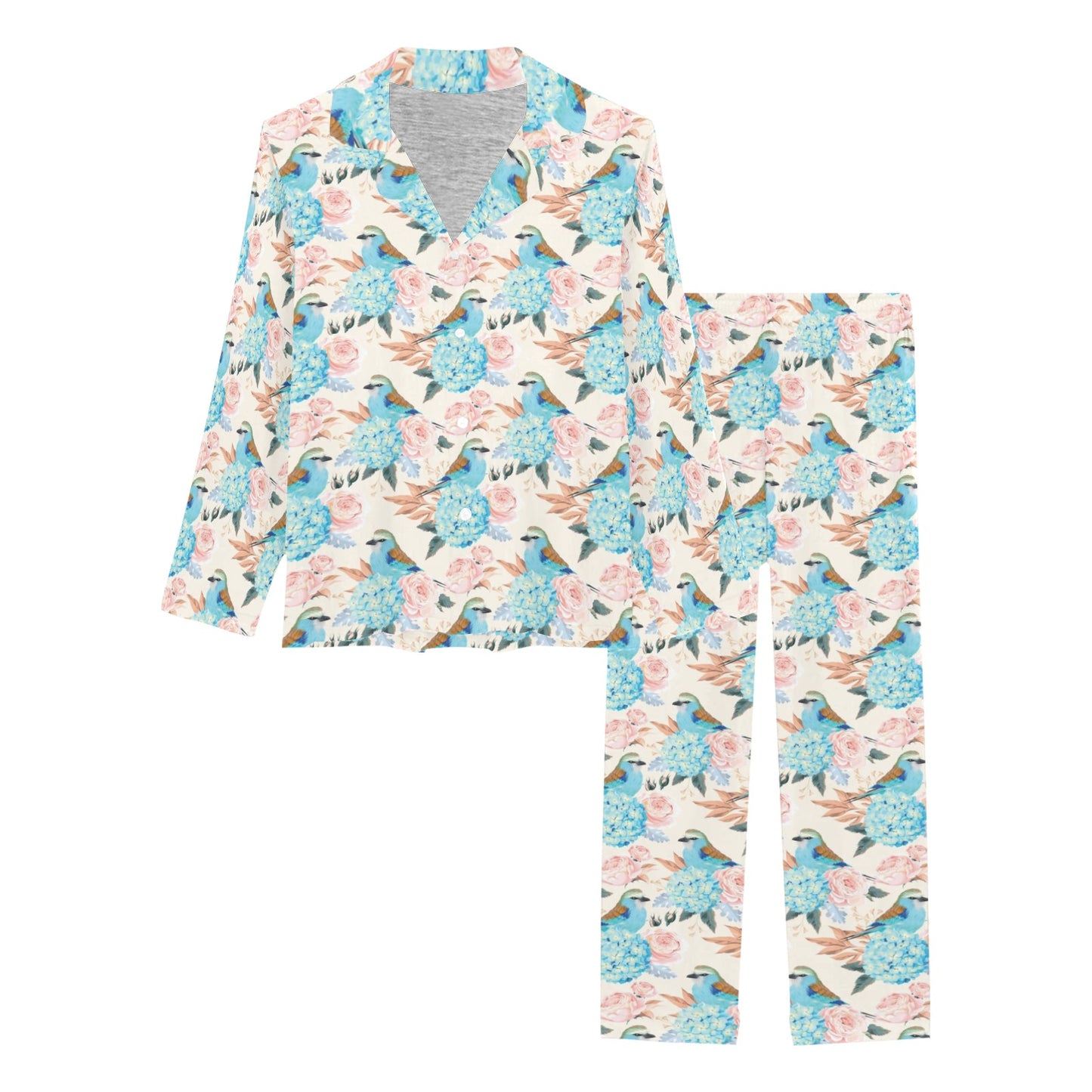 Bluebird Pattern Print Design 03 Women's Long Pajama Set